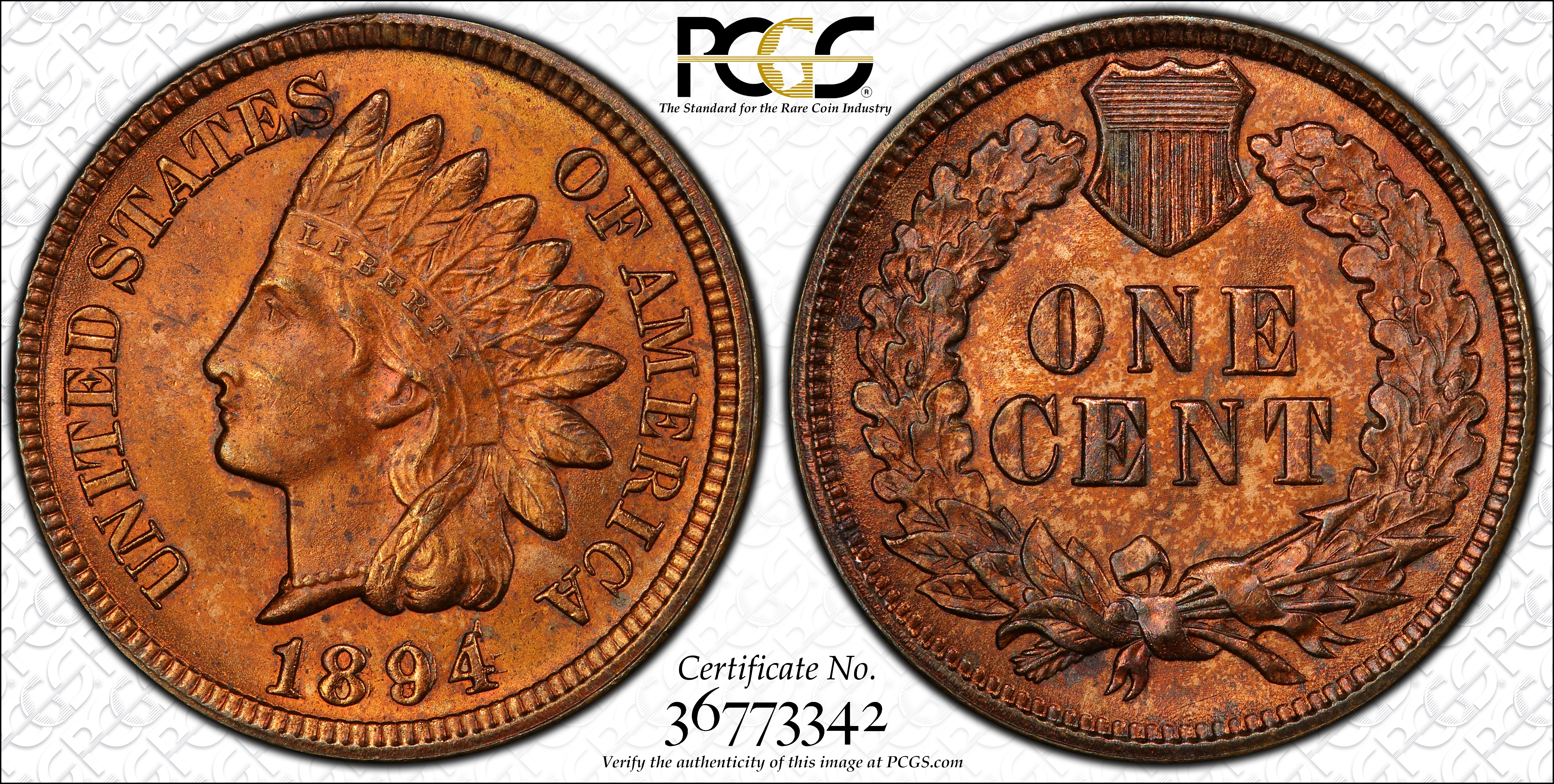 image for: 1894/1894 Indian Cent. Snow-1, FS-301. Doubled Date. MS-64 RB (PCGS).
