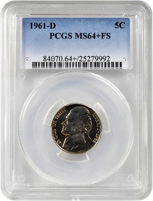 image for: 1961-D Jefferson Nickel. MS-64+ FS (PCGS).