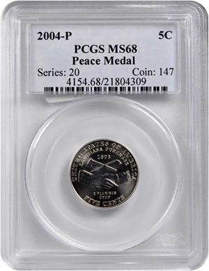 image for: 2004-P Westward Journey Nickel. Peace Medal. MS-68 (PCGS).