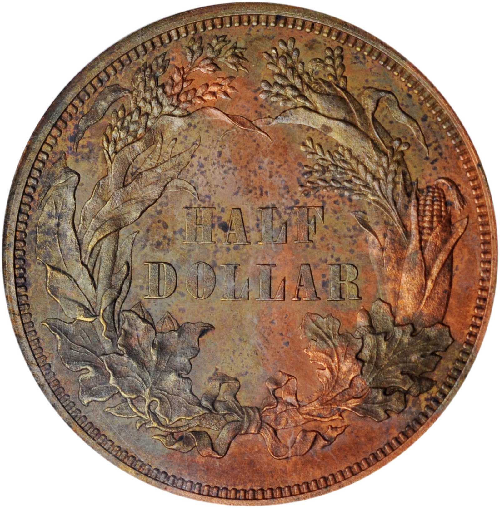 image for: 1859 Pattern Half Dollar. Judd-238, Pollock-294. Rarity-5. Copper. Reeded Edge. Proof-63 RB (PCGS).