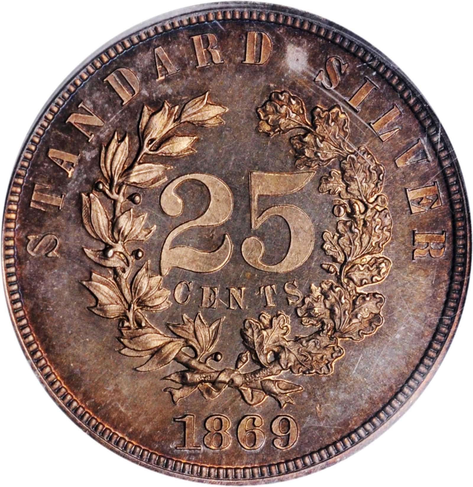 image for: 1869 Pattern Quarter Dollar. Judd-722, Pollock-803. Rarity-6+. Silver. Plain Edge. Proof-64 (PCGS). CAC.