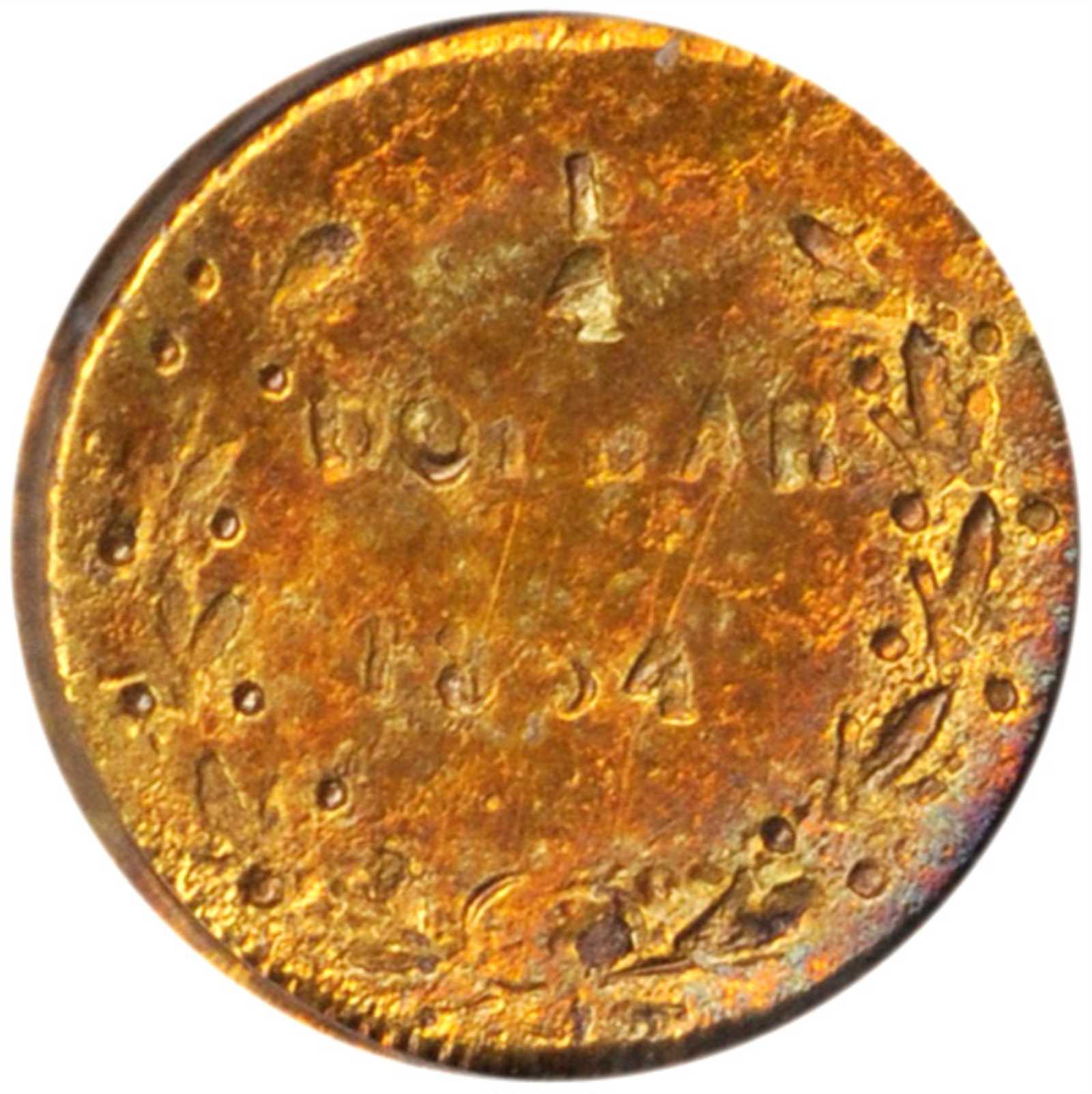 image for: 1854 Round 25 Cents. BG-216. Rarity-6. Liberty Head. MS-61 (PCGS).