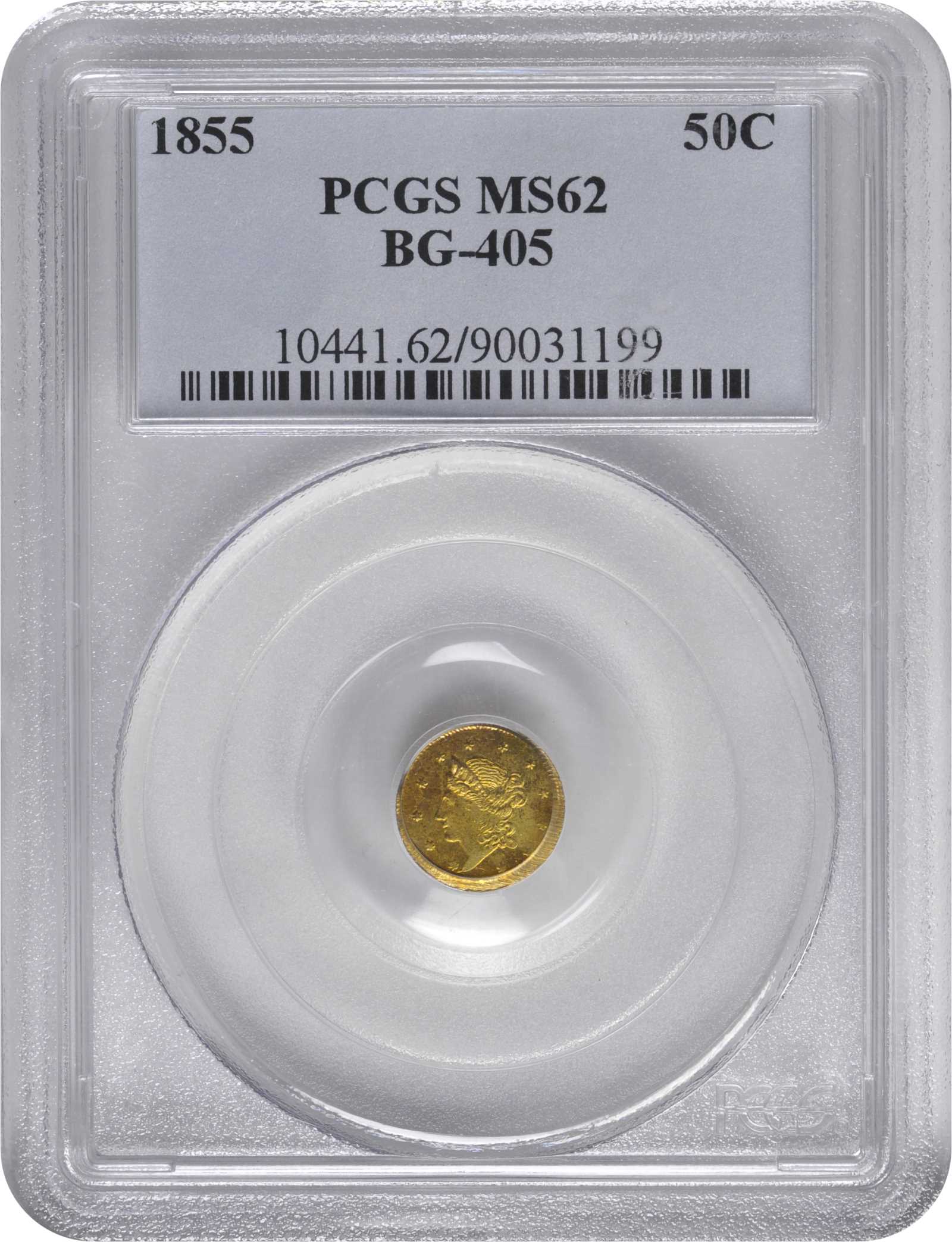 image for: 1855-FD Round 50 Cents. BG-405. Rarity-5. Liberty Head. MS-62 (PCGS).