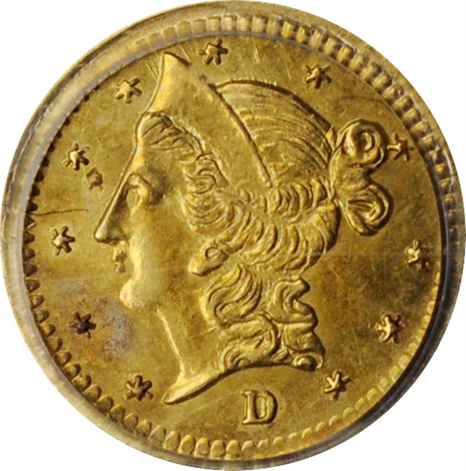 image for: 1853-D Round 50 Cents. BG-420. Rarity-7-. Liberty Head. MS-60 (PCGS). OGH.