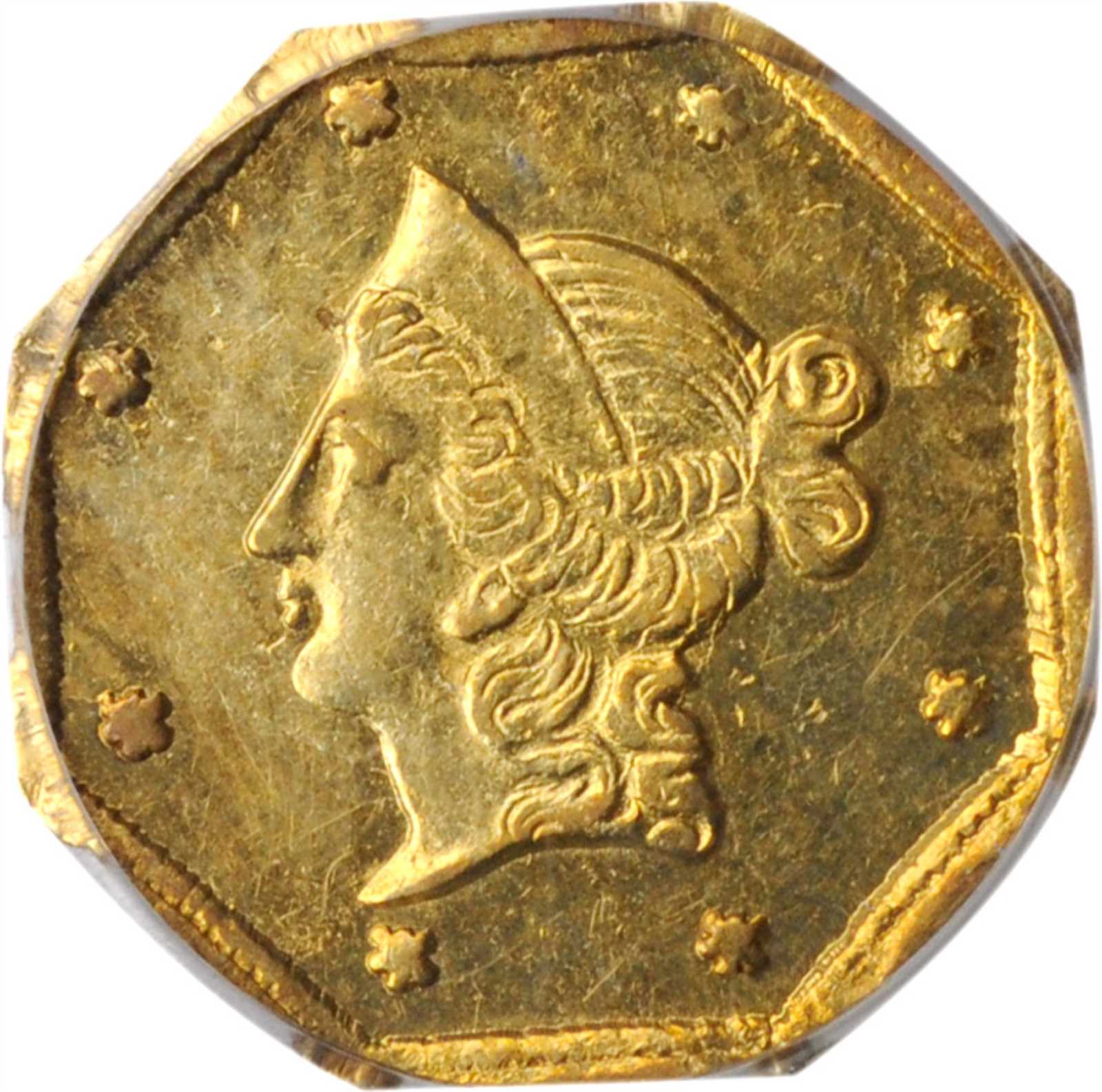 image for: 1854-DERI Octagonal $1. BG-528. Rarity-6. Liberty Head. MS-60 (PCGS).