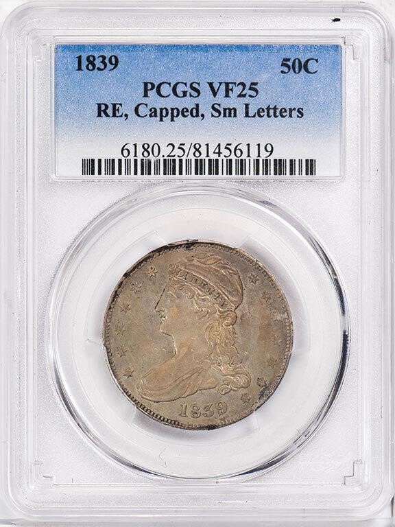 image for: 50C 1839 REEDED EDGE. SMALL LETTERS. PCGS VF25