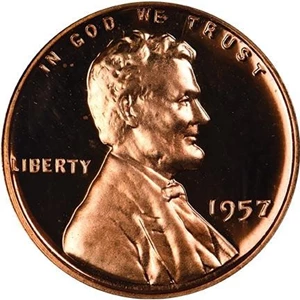 image for: 1C 1957 PCGS PR68 RD DCAM