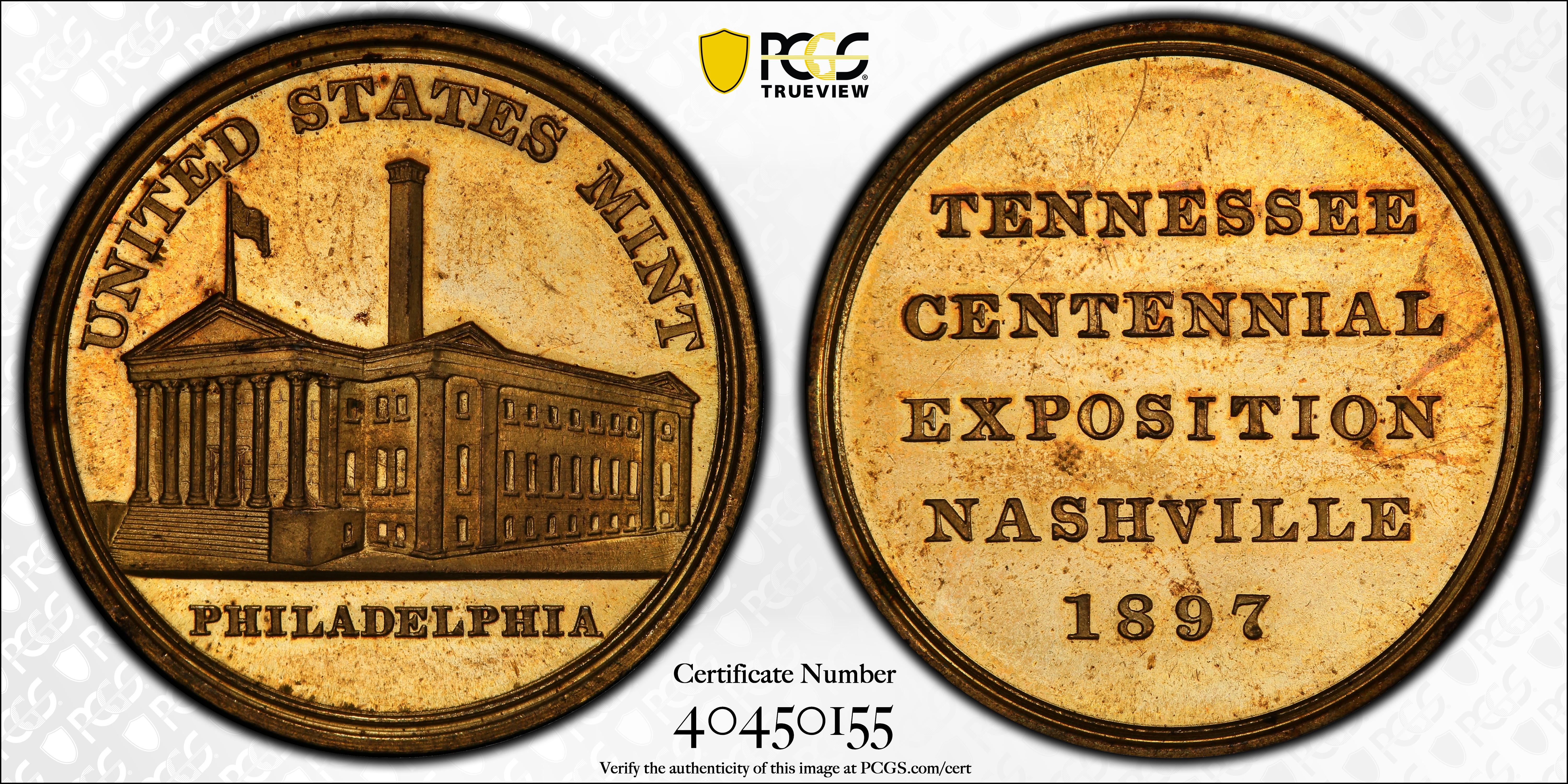 image for: 1897 Tennessee Centennial Exposition. Official Medal. HK-274. Rarity-4. Brass. MS-63 (PCGS).