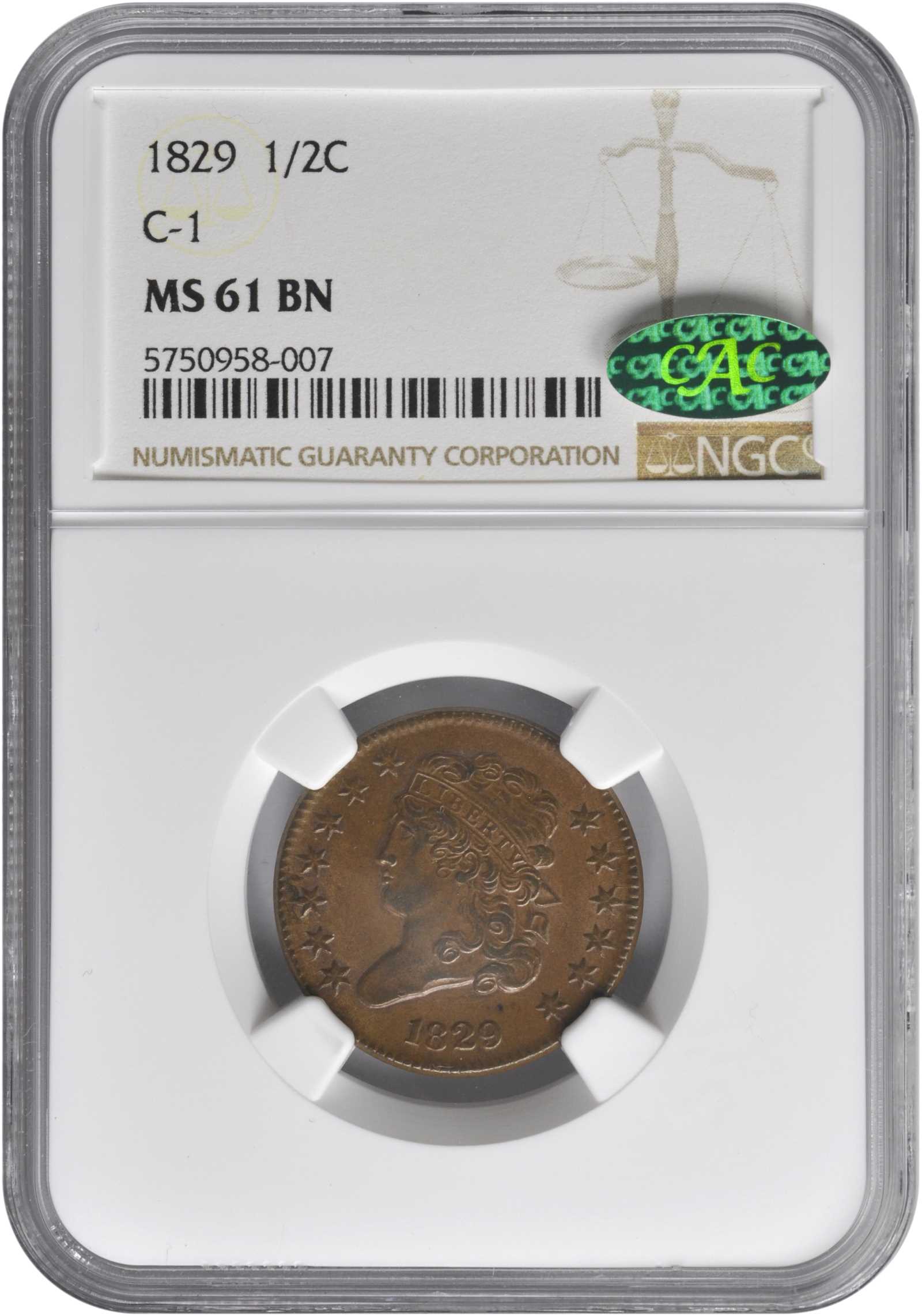 1829 1/2c C-1 MS BN MS61 BN thumbnail 3