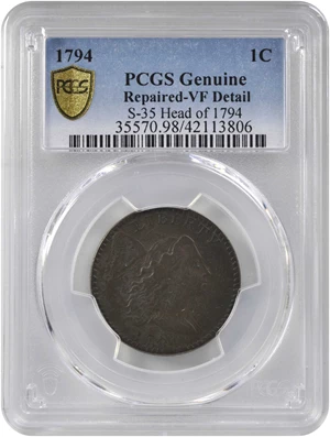 image for: 1794 Liberty Cap Cent. S-35. Rarity-5. Head of 1794. VF Details--Repaired (PCGS).