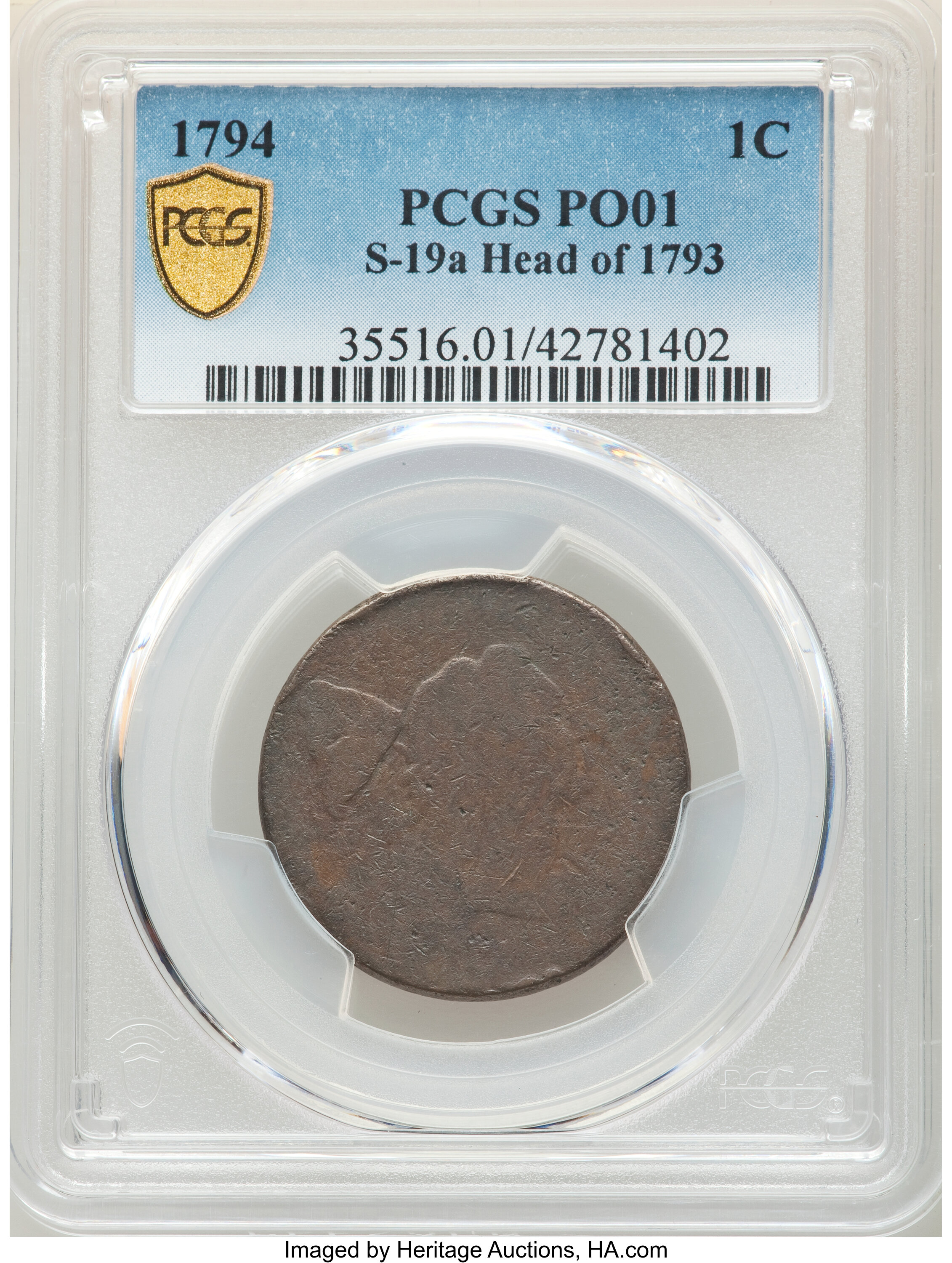 image for: 1794 1C Head of 1793, S-19a, B-3a, High R.5, Poor 1 PCGS. PCGS Population: (1/5 and 0/0+). NGC Census: (0/1 and 0/0+).  ...