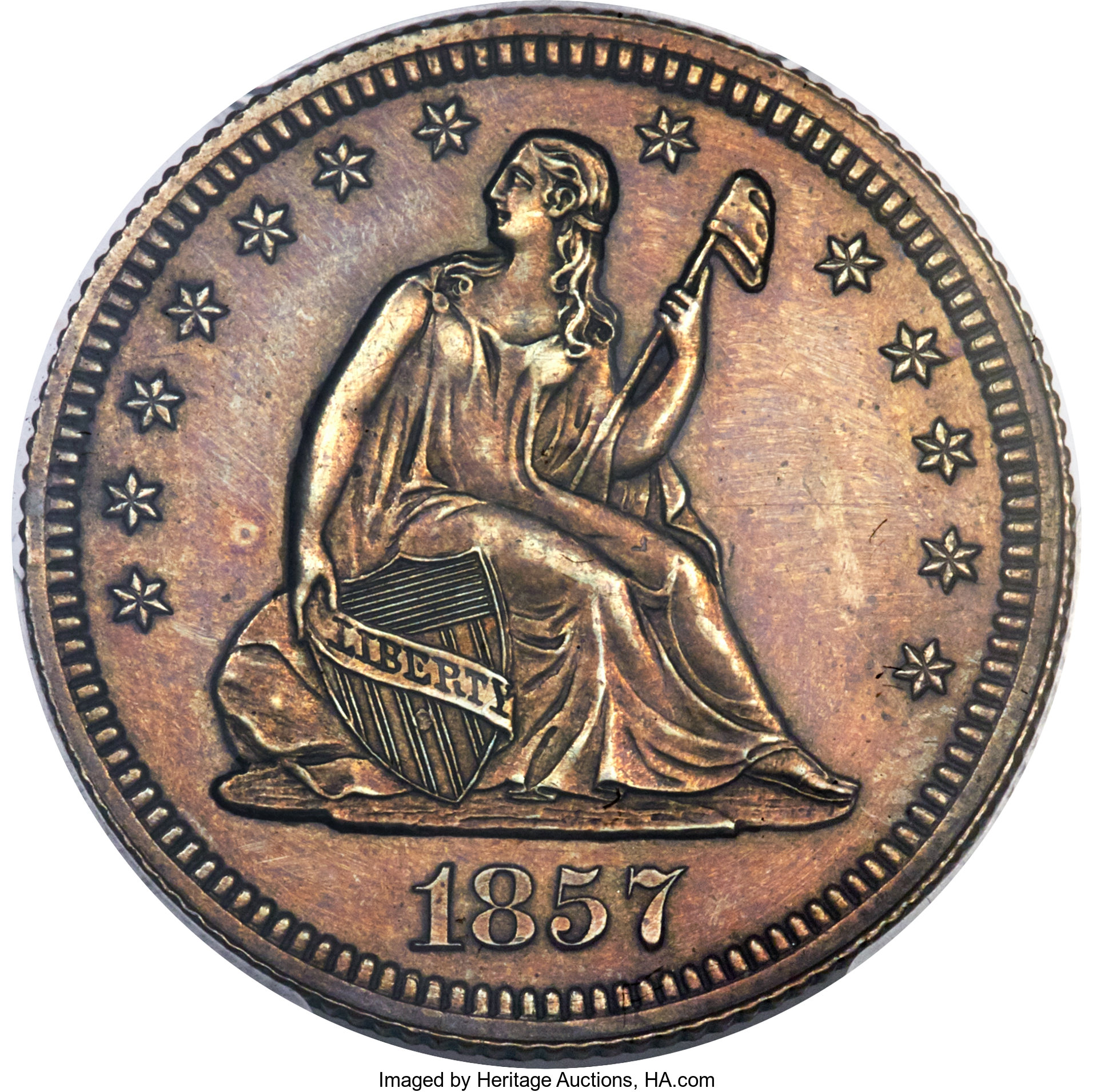 image for: 1857 P25C Quarter Dollar, Judd-188, Pollock-225, Low R.7, PR63 Brown PCGS....