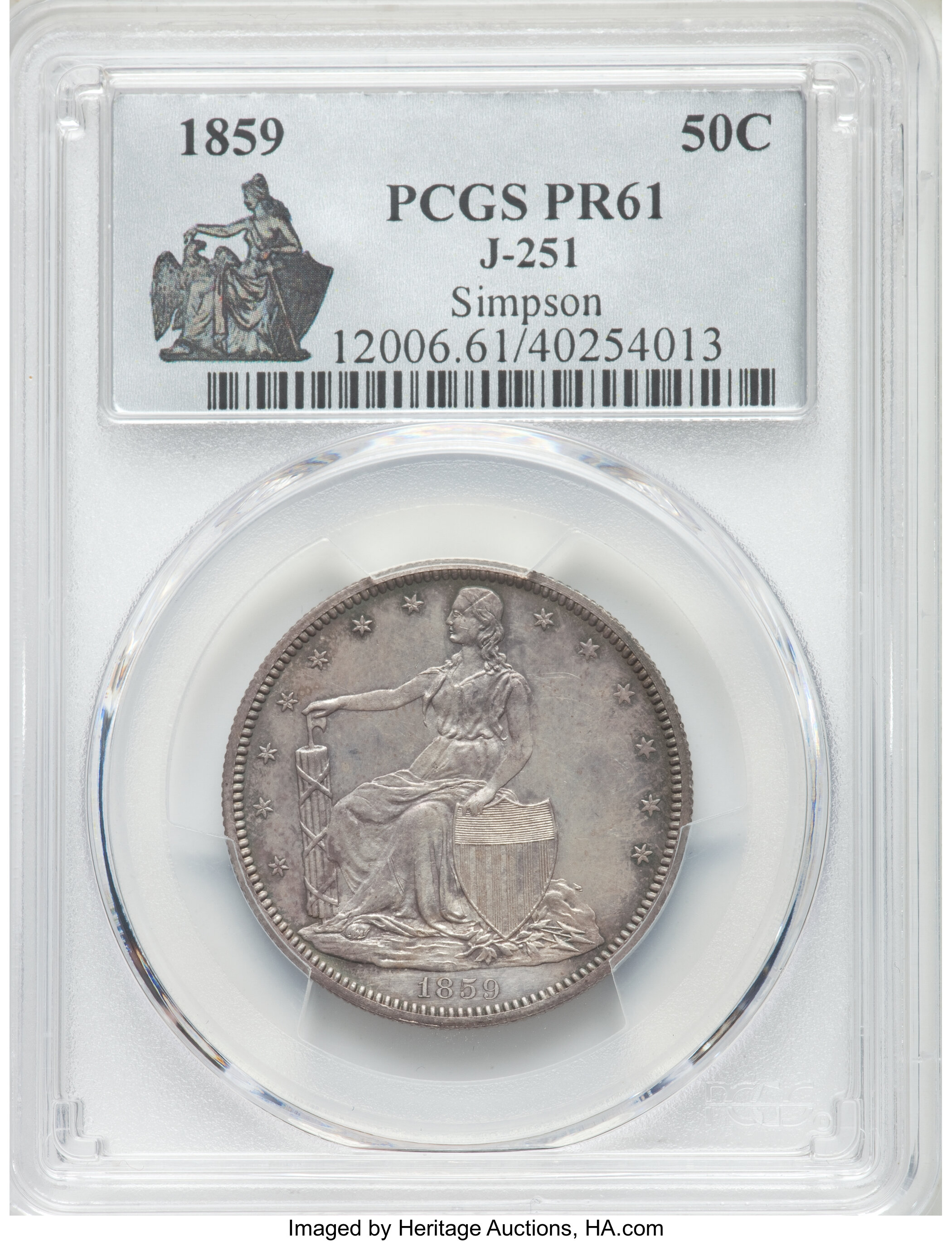 image for: 1859 P50C Half Dollar, Judd-251, Pollock-290, High R.7, PR61 PCGS....