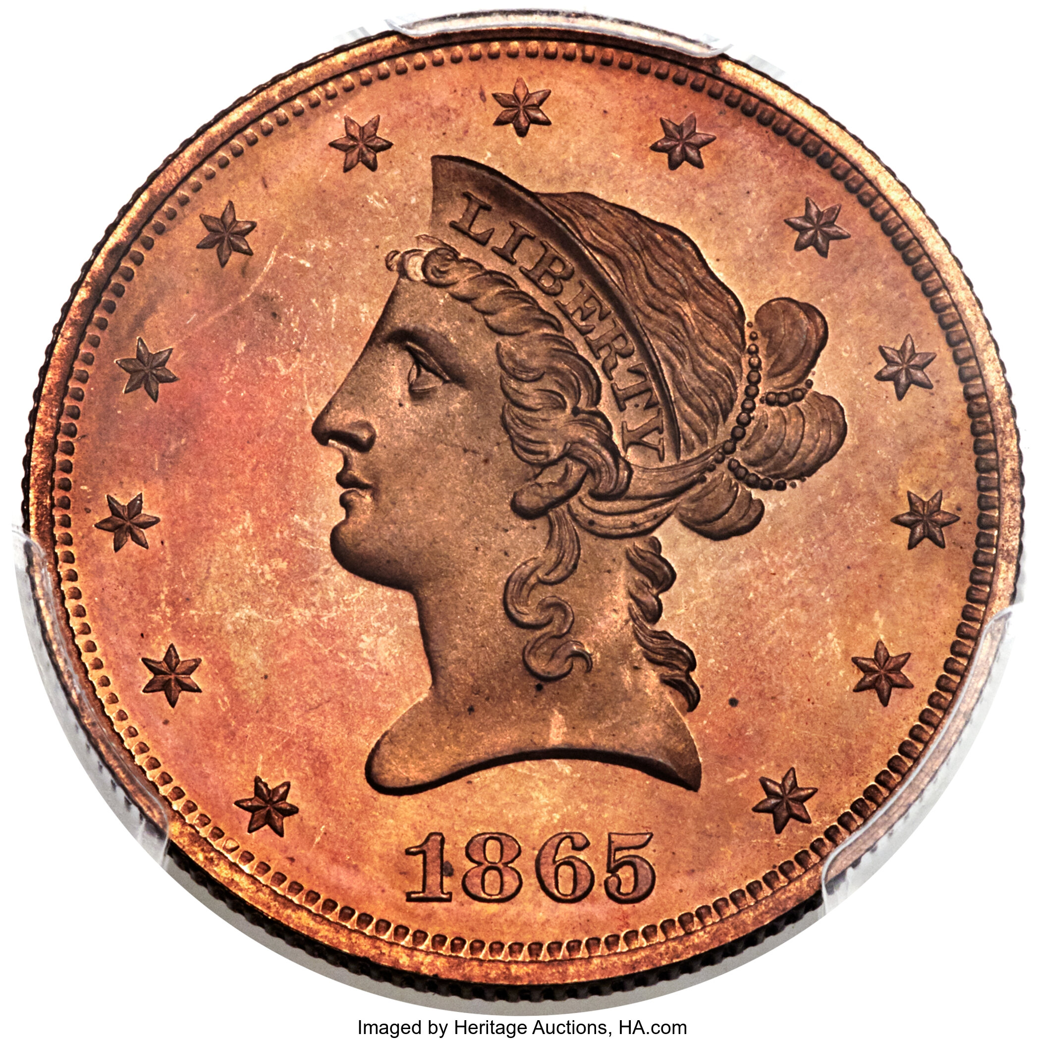 image for: 1865 $10 Ten Dollar, Judd-450, Pollock-522, High R.6, PR65 Red and Brown PCGS....