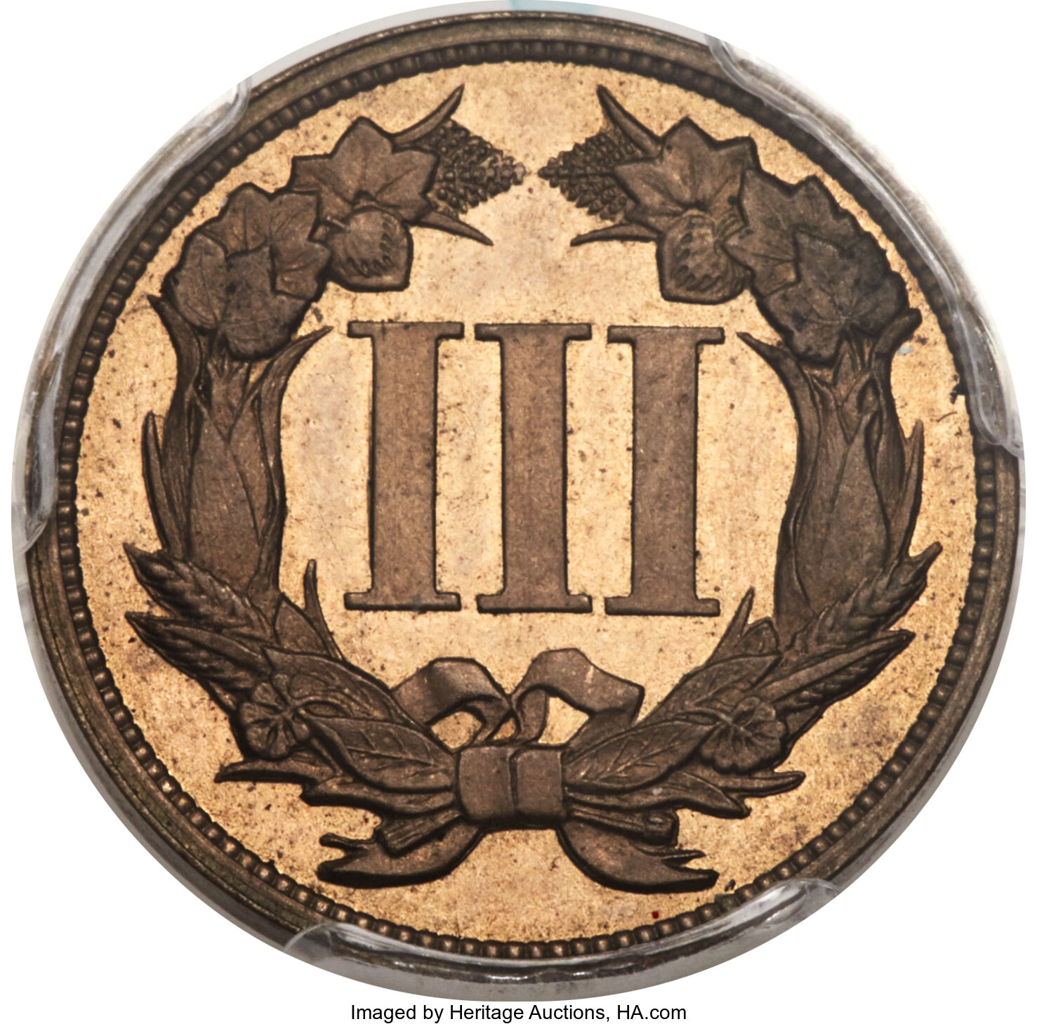 image for: 1868 3C Three Cent Nickel, Judd-615A, Pollock-681, High R.7, PR65 PCGS....