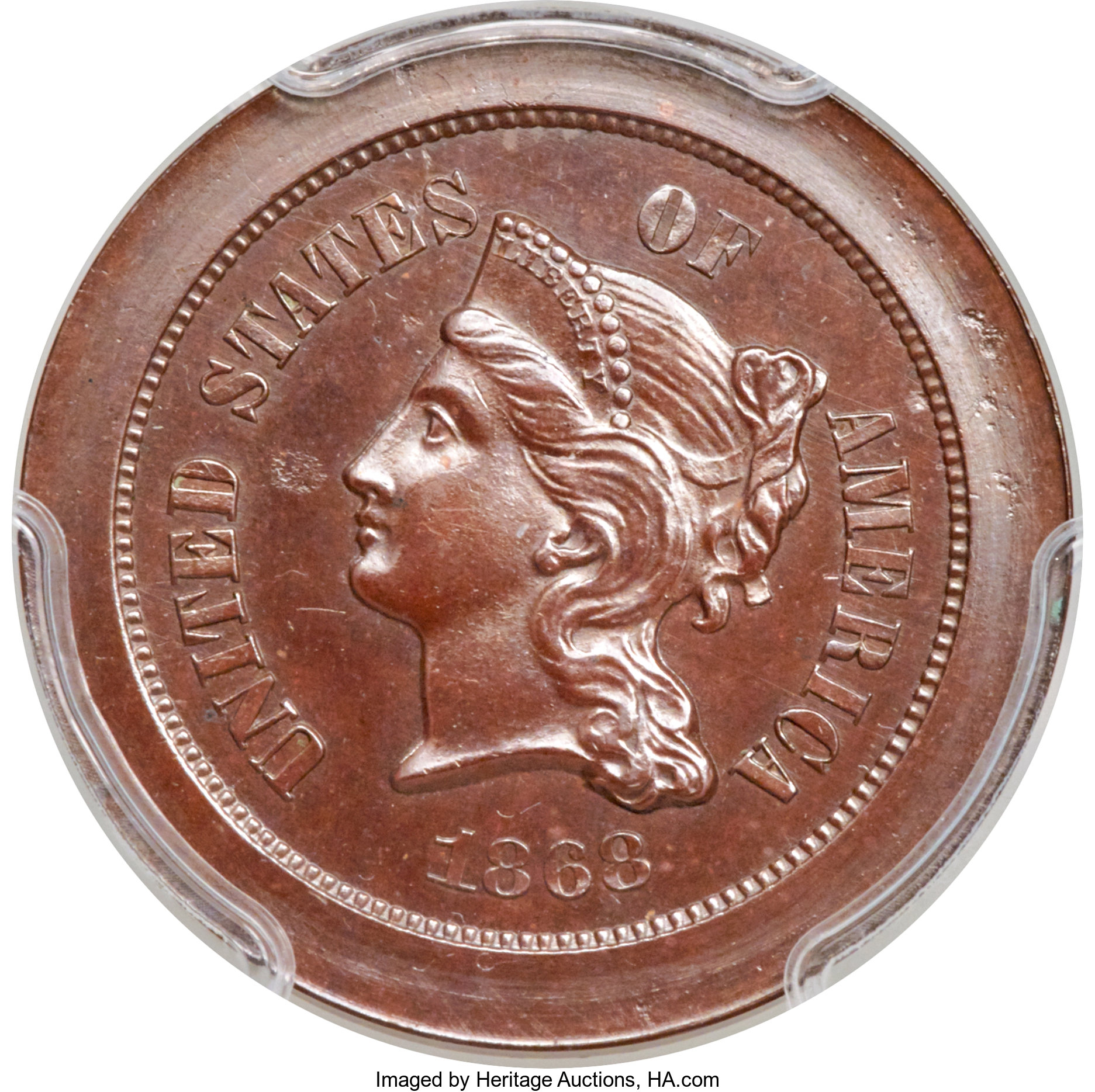 image for: 1868 5C Five Cents, Judd-627, Pollock-696, Low R.7, PR64 Brown PCGS. CAC....