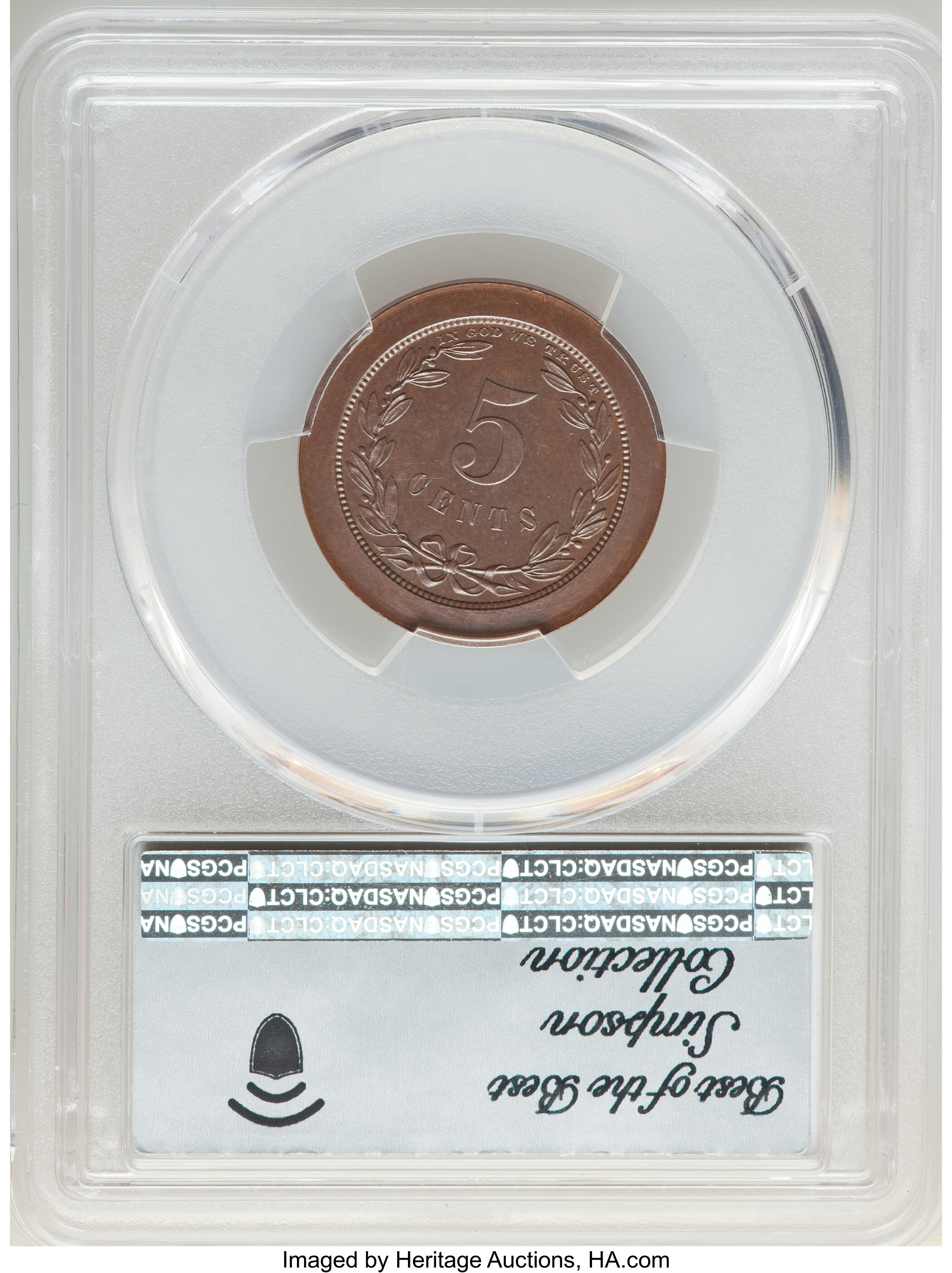 image for: 1868 5C Five Cents, Judd-627, Pollock-696, Low R.7, PR64 Brown PCGS. CAC....