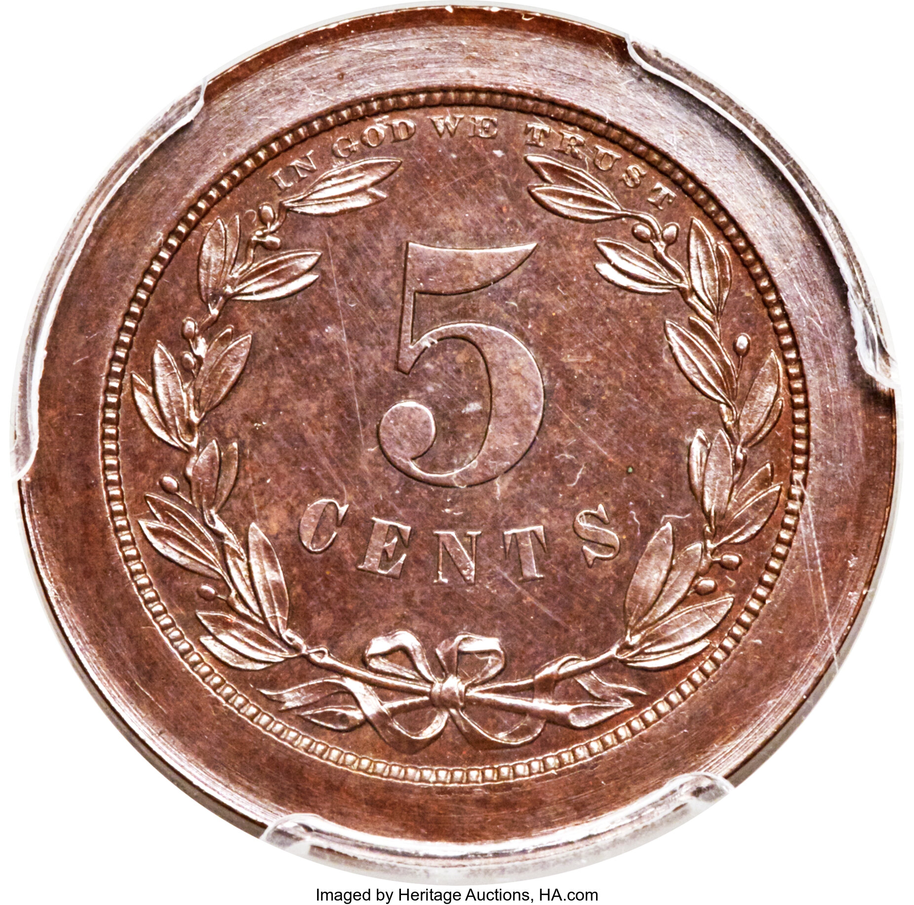 image for: 1868 5C Five Cents, Judd-627, Pollock-696, Low R.7, PR64 Brown PCGS. CAC....