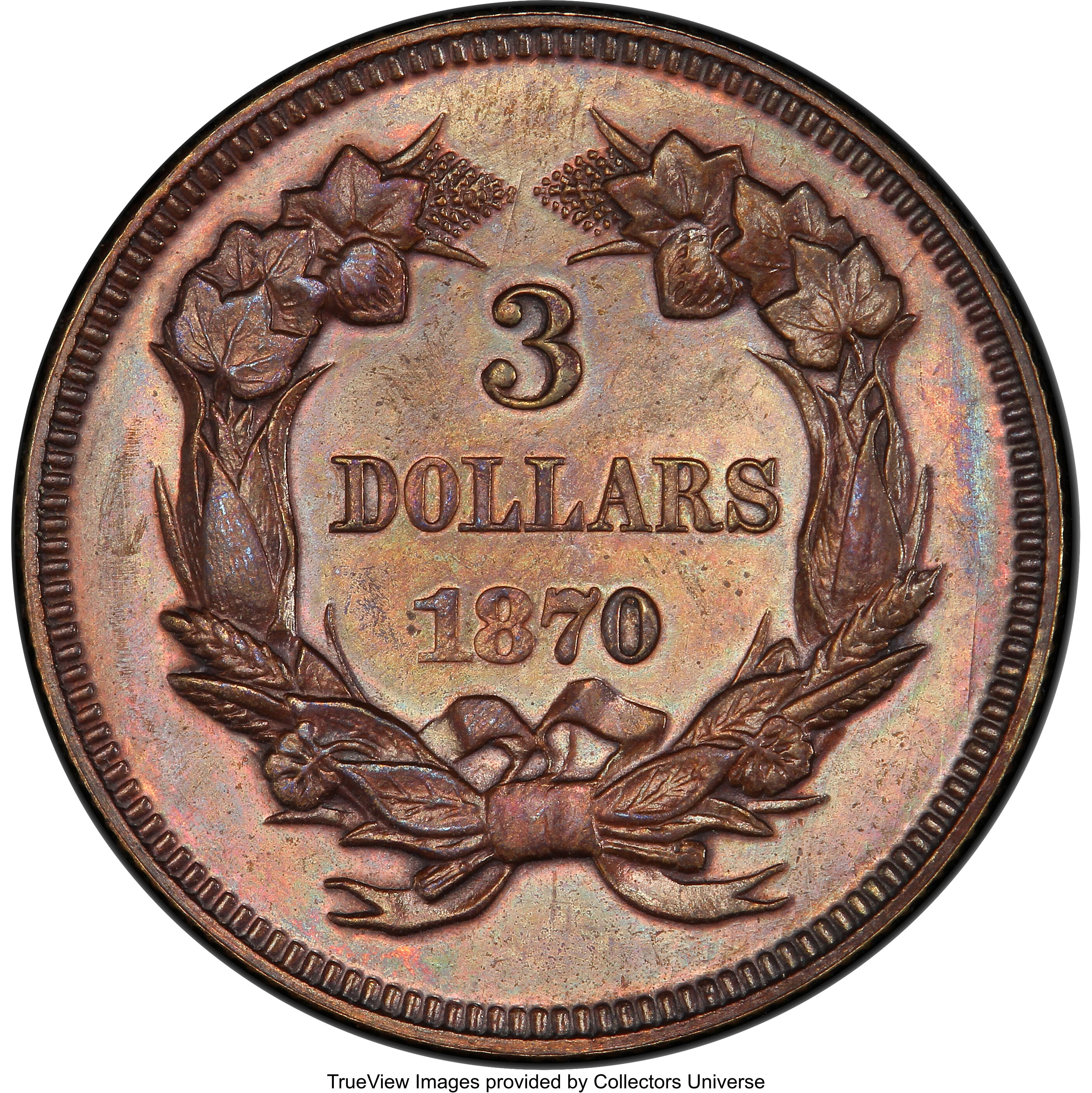 image for: 1870 $3 Three Dollar, Judd-1029, Pollock-1164, High R.7, PR62 Brown PCGS....