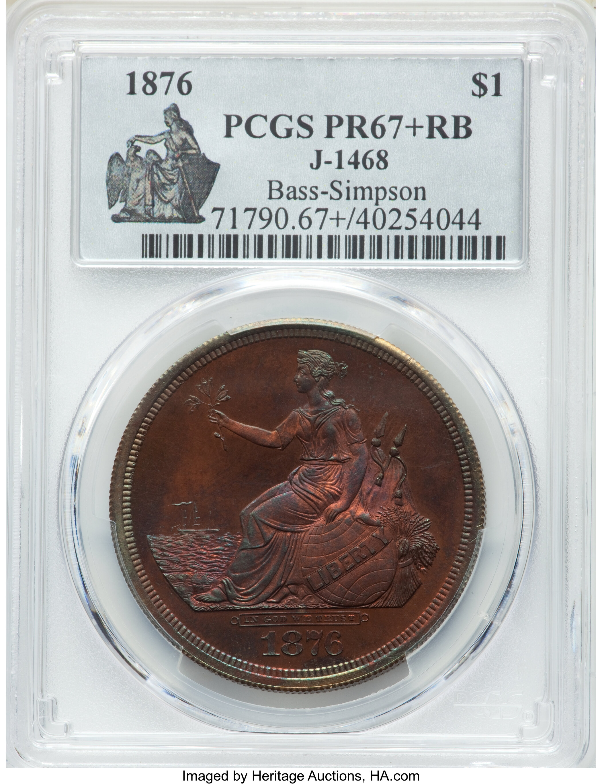 image for: 1876 $1 Dollar, Judd-1468, Pollock-1619, R.7, PR67+ Red and Brown PCGS....