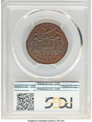 image for: 1787 New York Excelsior Copper, Indian and New York Arms, AU53 PCGS. W-5795, High R.6....