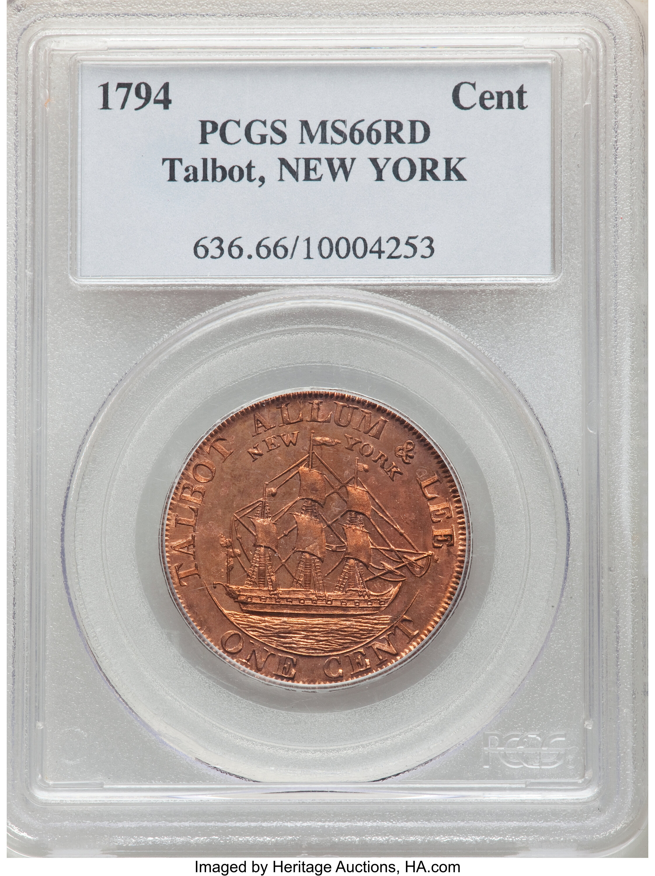 image for: 1794 CENT Talbot, Allum, & Lee Cent, NEW YORK, MS66 Red PCGS. Breen-1029, Fuld-4, W-8590, R.1. ...