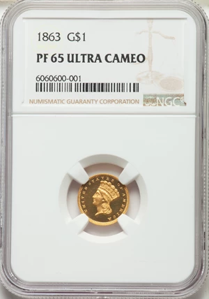 image for: 1863 G$1 PR65 Ultra Cameo NGC. JD-1, High R.6....