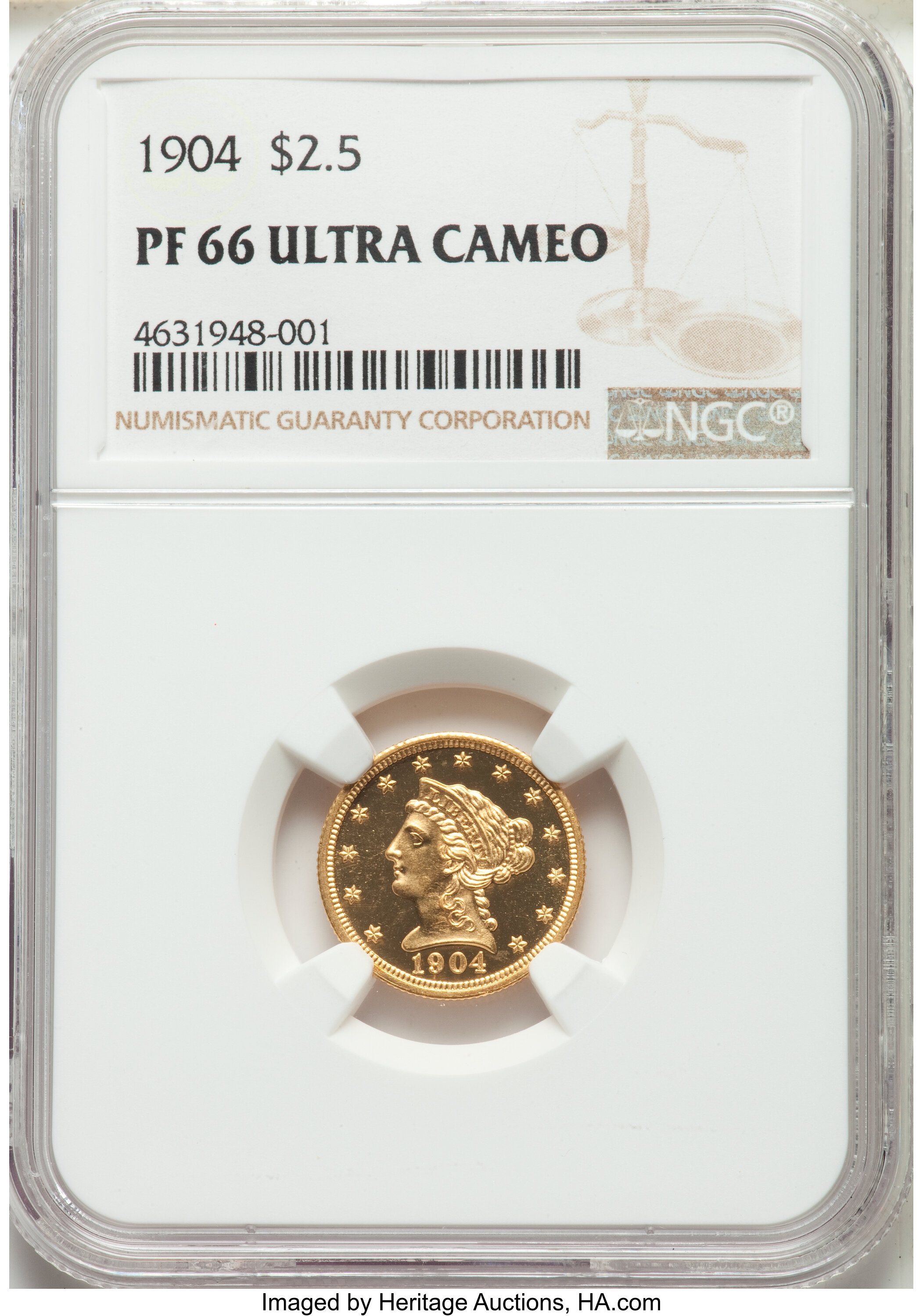 image for: 1904 $2 1/2 PR66 Ultra Cameo NGC. JD-1, R.4....