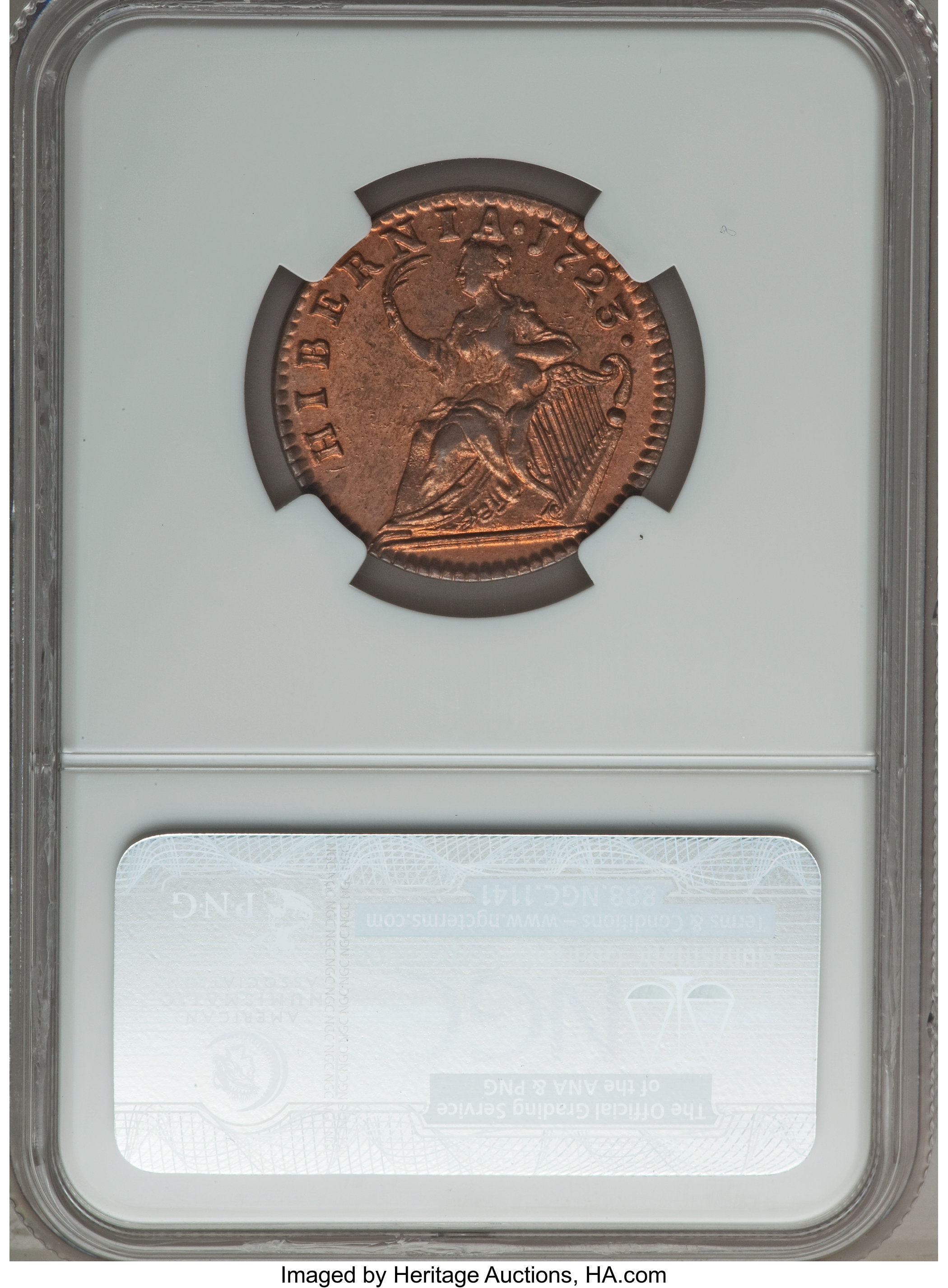 image for: 1723 1/2 P Hibernia Halfpenny MS64 Red NGC. M. 4.74-Gb.11, W-13120, R.4. ...