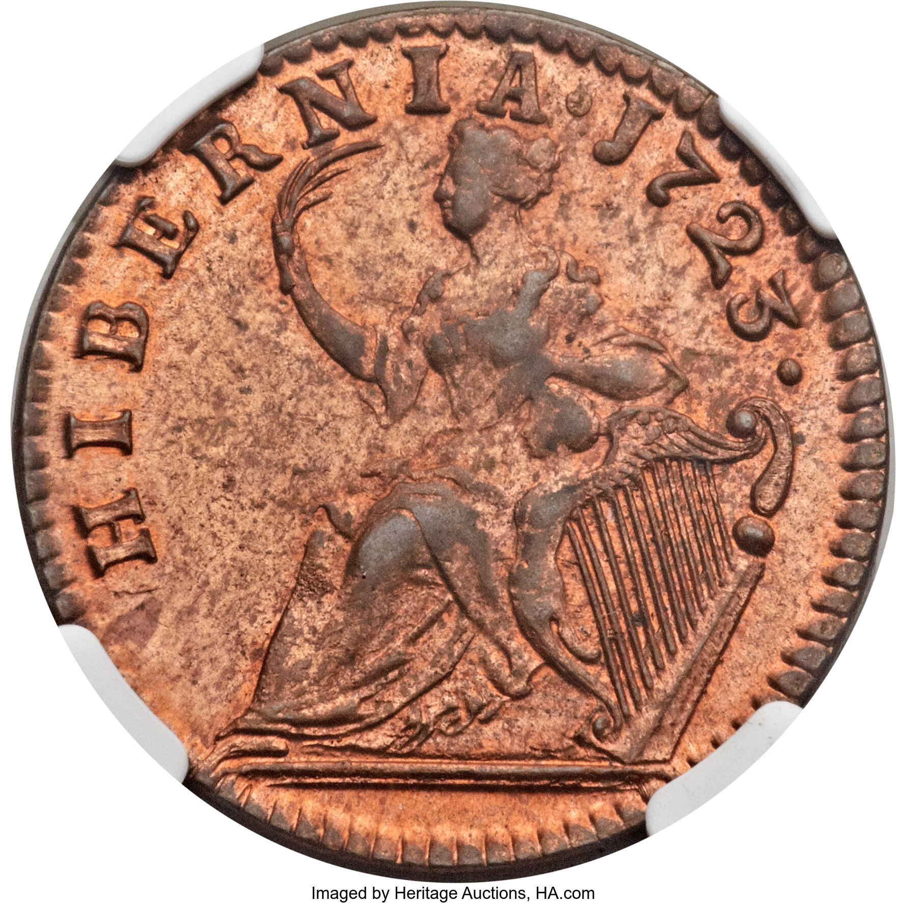 image for: 1723 1/2 P Hibernia Halfpenny MS64 Red NGC. M. 4.74-Gb.11, W-13120, R.4. ...