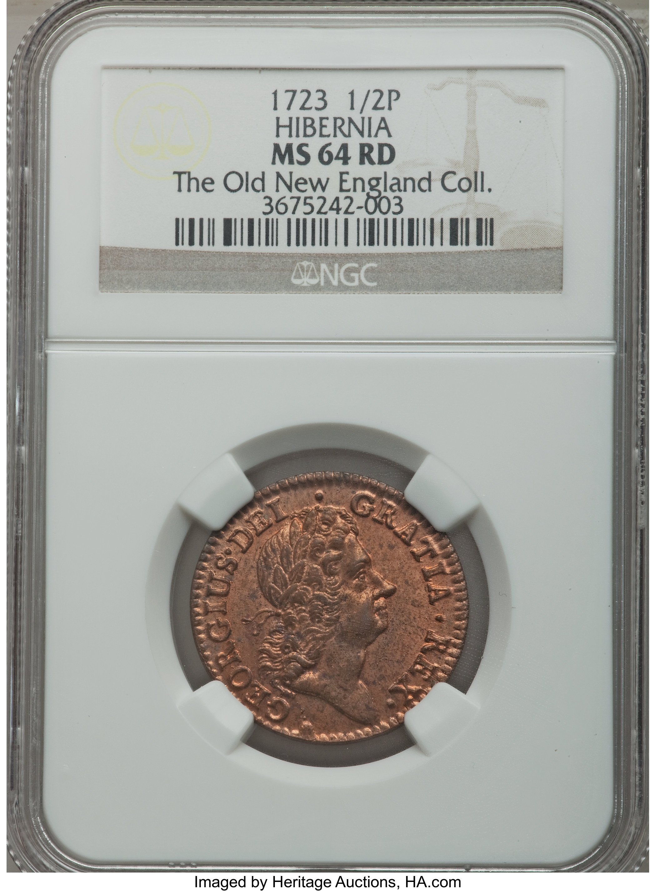 image for: 1723 1/2 P Hibernia Halfpenny MS64 Red NGC. M. 4.74-Gb.11, W-13120, R.4. ...