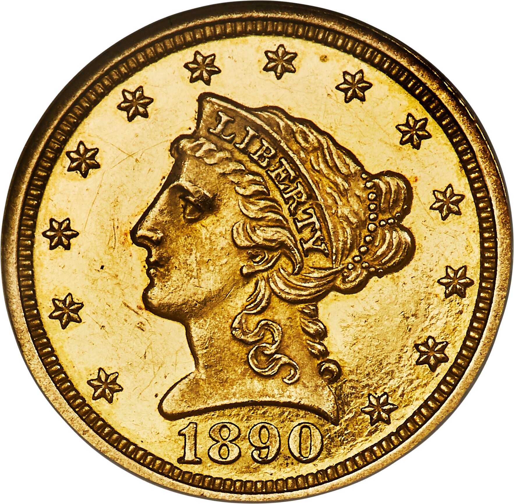 image for: 1890 $2 1/2 PR62 Cameo NGC. JD-1, R.5....