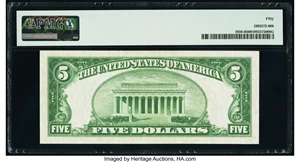 image for: Fr. 1950-B $5 1928 Federal Reserve Note. PMG About Uncirculated 50....