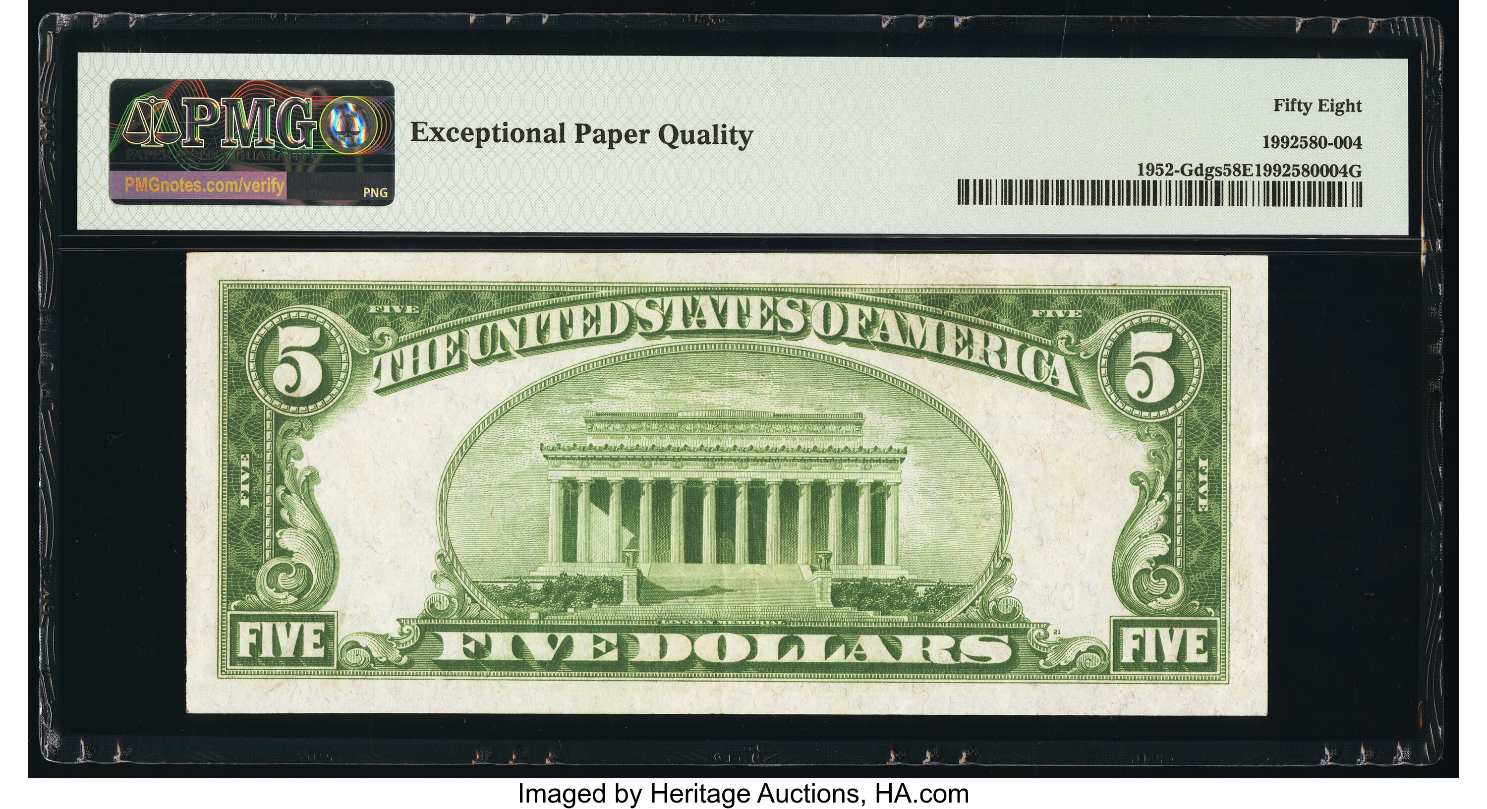image for: Fr. 1952-G $5 1928B Dark Green Seal Federal Reserve Note. PMG Choice About Unc 58 EPQ....