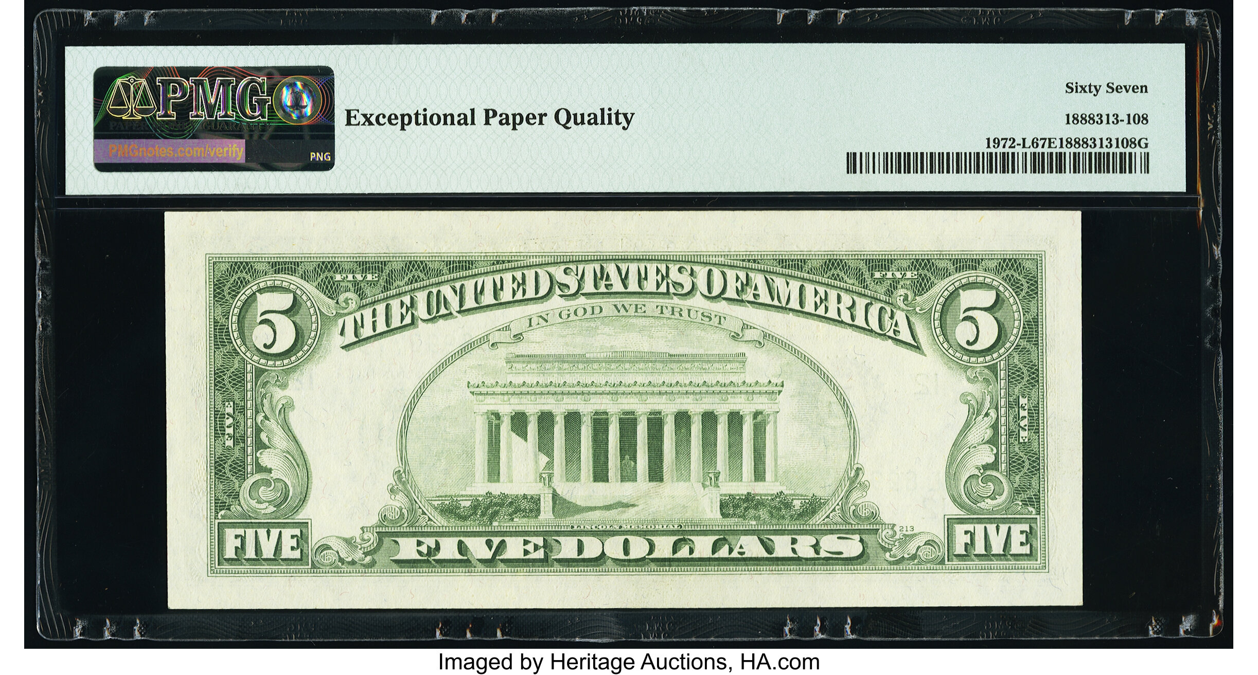image for: Fr. 1972-L $5 1969C Federal Reserve Note. PMG Superb Gem Unc 67 EPQ....