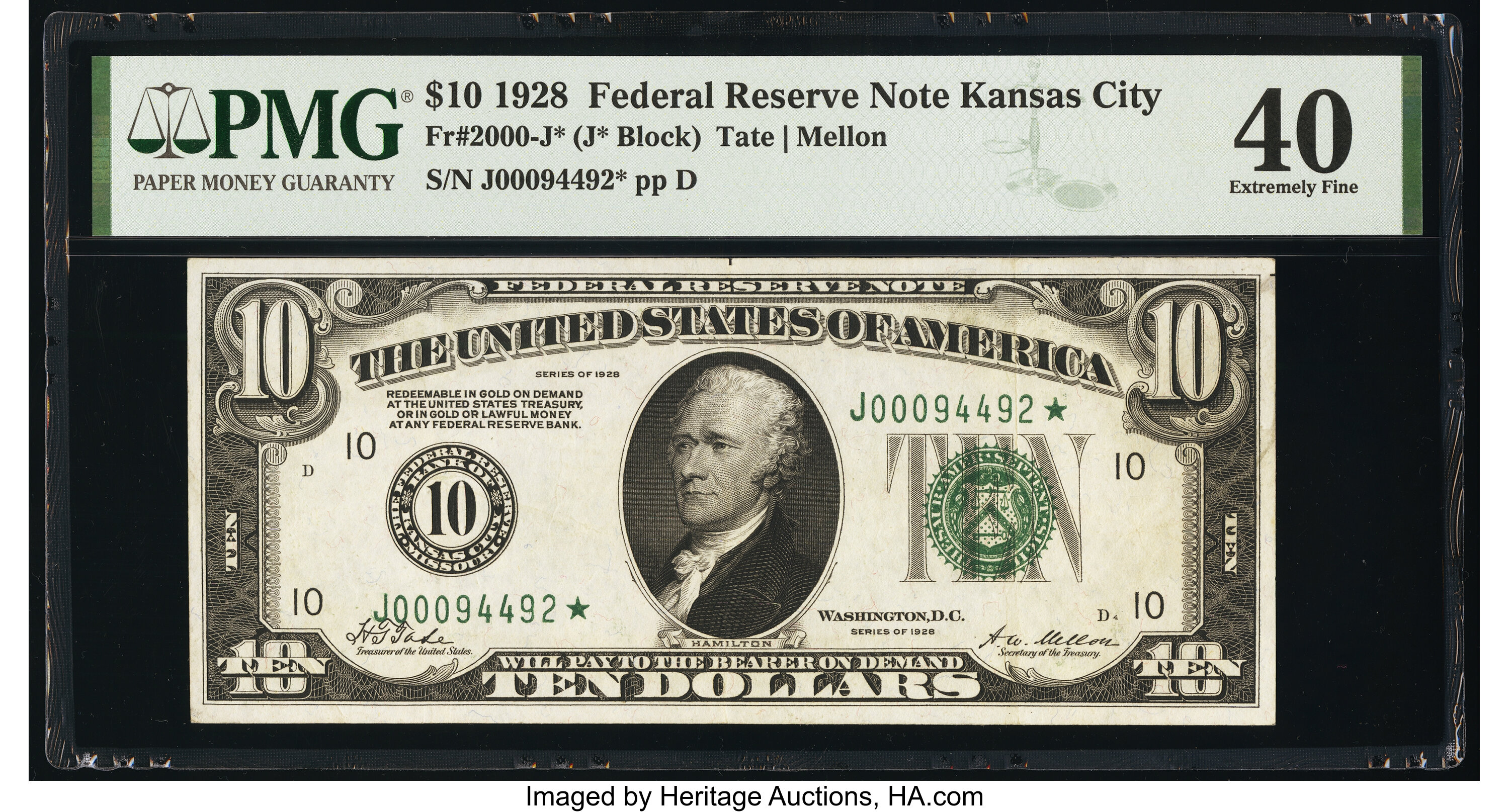 image for: Fr. 2000-J* $10 1928 Federal Reserve Star Note. PMG Extremely Fine 40....