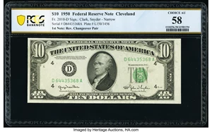 image for: Fr. 2010-D $10 1950 Narrow Federal Reserve Note. PCGS Banknote Choice AU 58....