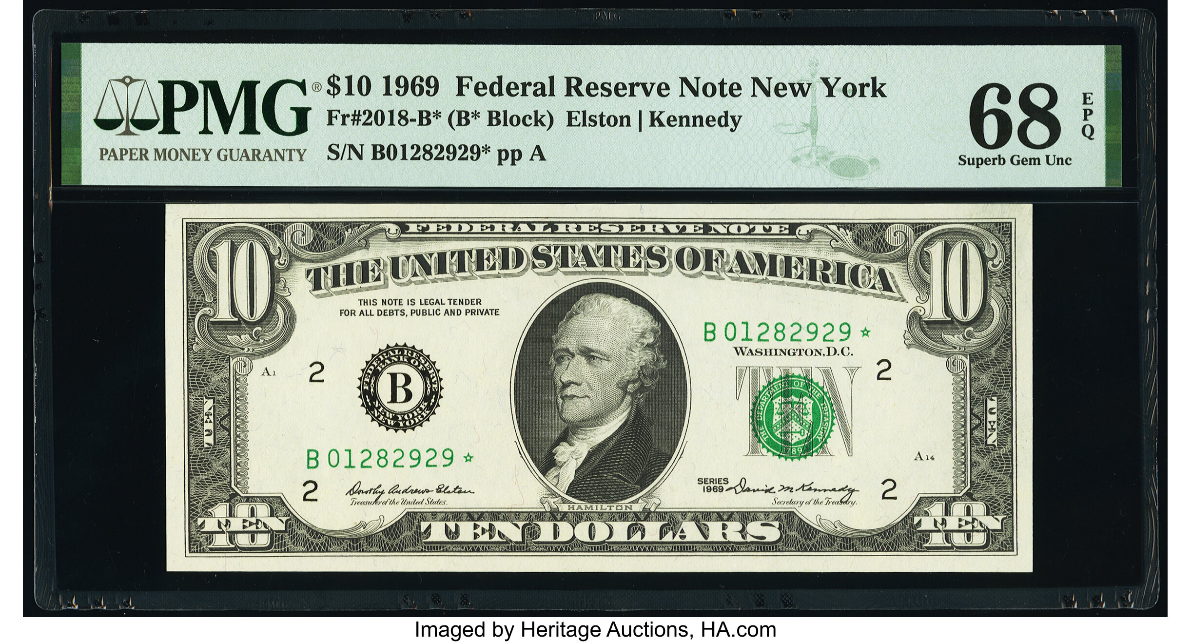 image for: Fr. 2018-B* $10 1969 Federal Reserve Star Note. PMG Superb Gem Unc 68 EPQ....