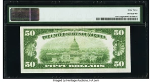image for: Fr. 2101-A $50 1928A Dark Green Seal Federal Reserve Note. PMG Choice Uncirculated 63....