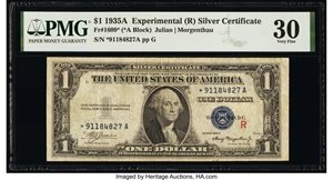image for: Fr. 1609* $1 1935A R Silver Certificate Star. PMG Very Fine 30....