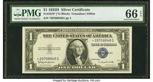 image for: Fr. 1618* $1 1935H Silver Certificate Star. PMG Gem Uncirculated 66 EPQ....