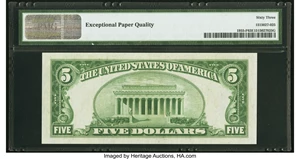 image for: Fr. 1955-F $5 1934 Light Green Seal Federal Reserve Note. PMG Choice Uncirculated 63 EPQ....