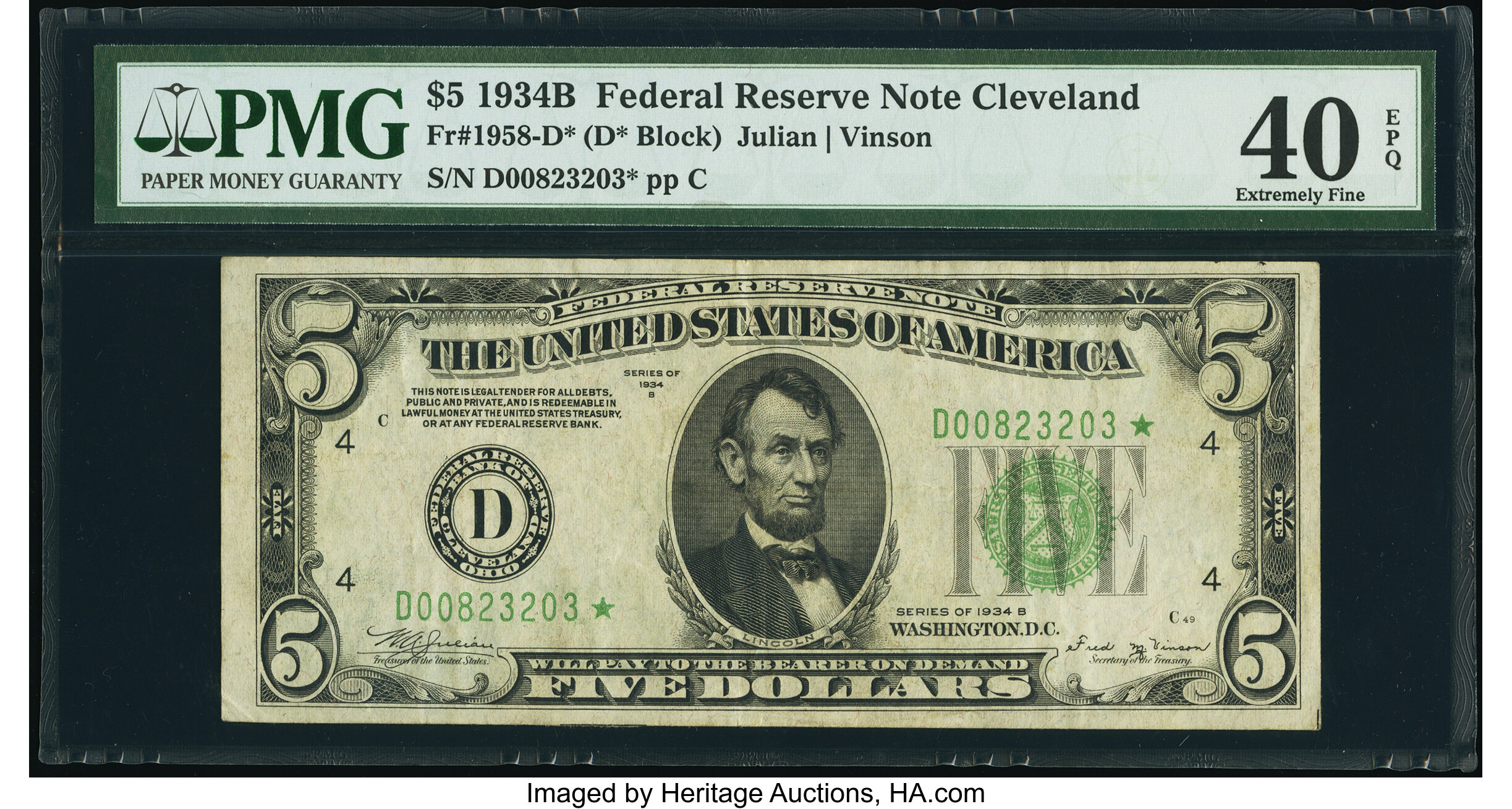 image for: Fr. 1958-D* $5 1934B Federal Reserve Star Note. PMG Extremely Fine 40 EPQ....