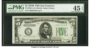 image for: Fr. 1958-L $5 1934B Federal Reserve Note. PMG Choice Extremely Fine 45 EPQ....