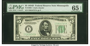 image for: Fr. 1960-I $5 1934D Federal Reserve Note. PMG Gem Uncirculated 65 EPQ....
