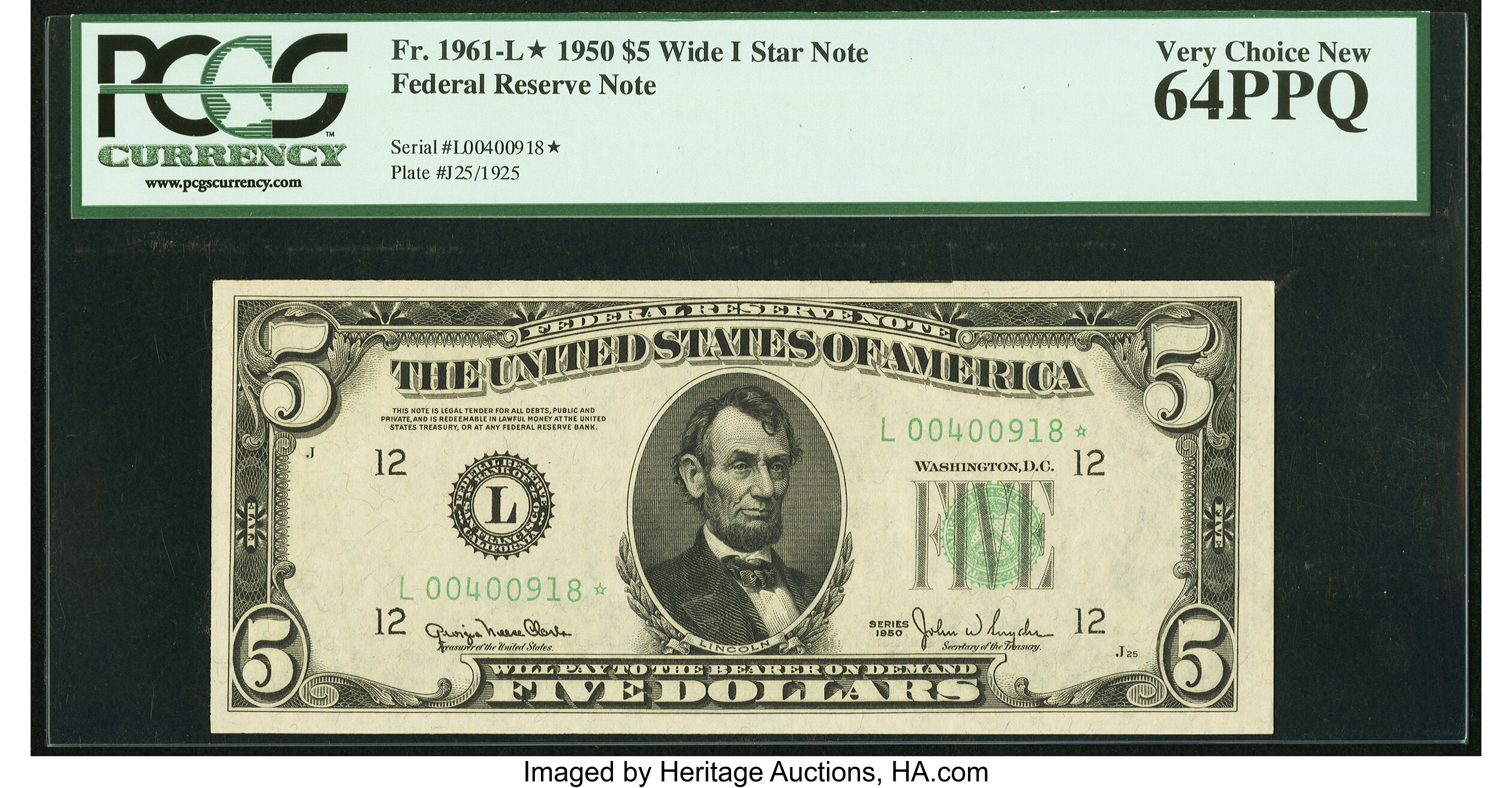 image for: Fr. 1961-L* $5 1950 Wide I Federal Reserve Star Note. PCGS Very Choice New 64PPQ....
