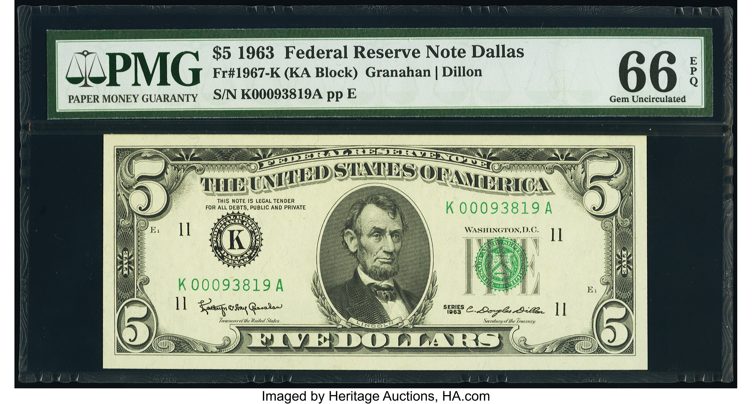 image for: Fr. 1967-K $5 1963 Federal Reserve Note. PMG Gem Uncirculated 66 EPQ....