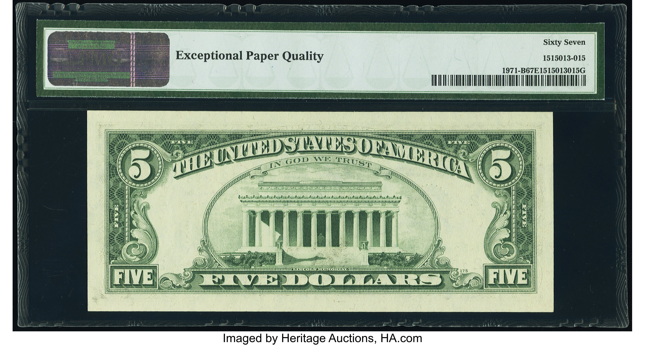image for: Fr. 1971-B $5 1969B Federal Reserve Note. PMG Superb Gem Unc 67 EPQ....