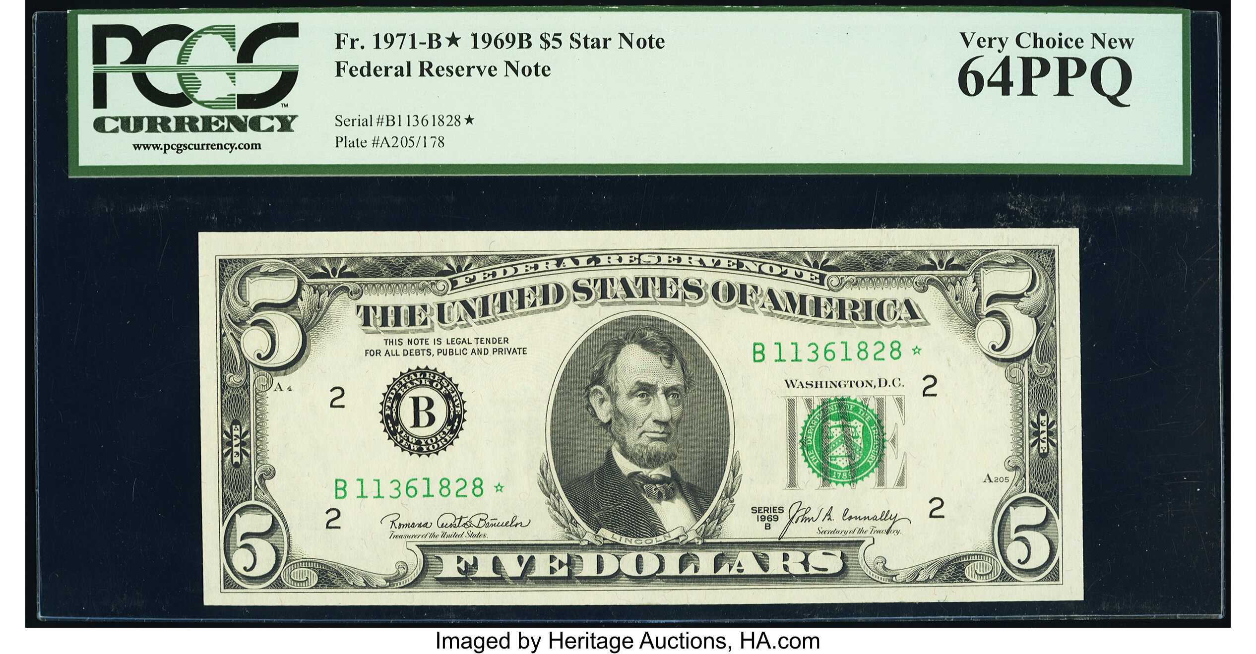 image for: Fr. 1971-B* $5 1969B Federal Reserve Star Note. PCGS Very Choice New 64PPQ....