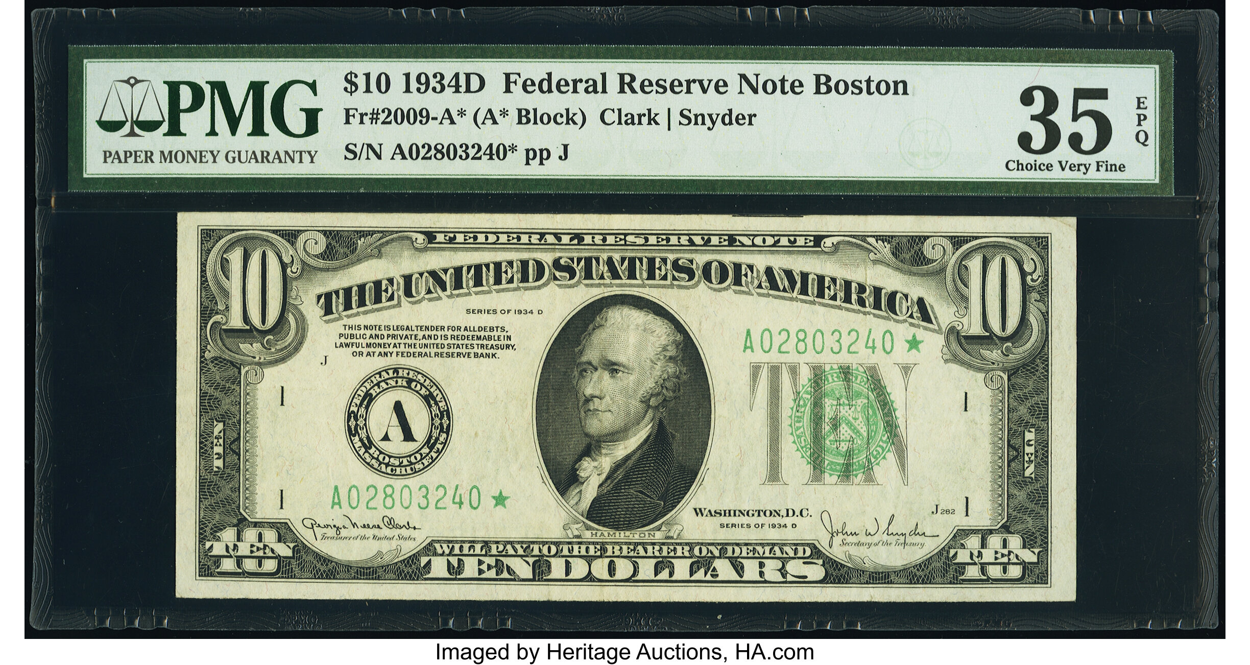 image for: Fr. 2009-A* $10 1934D Federal Reserve Star Note. PMG Choice Very Fine 35 EPQ....